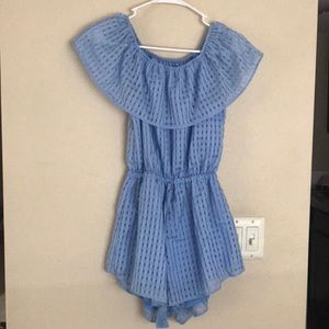 Light blue eyelet off the shoulder romper